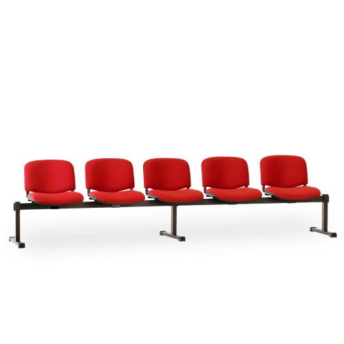 Посетителска пейка с пет места ISO V5, екокожа, черна метална база, червена 1