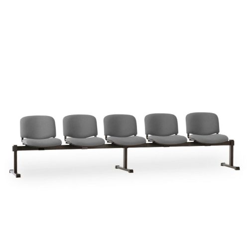 Посетителска пейка с пет места ISO V5, екокожа, черна метална база, светлосива 1