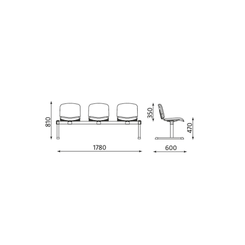Посетителска пейка с три места ISO V3, екокожа, черна метална база, зелена
