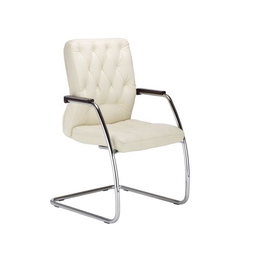 Посетителски стол Chester, естествена кожа, метална база хром, фиксирани подлакътници, бежов — Joya.bg 1