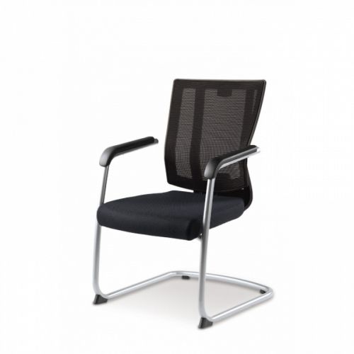 Посетителски стол DAWON PROMAX, мрежа и еко кожа, метална база хром, фиксирани подлакътници, черен — Joya.bg 1