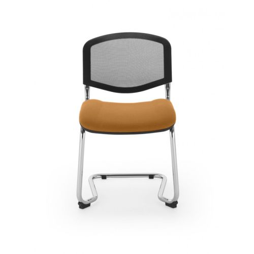 Посетителски стол Iso Swing, дамаска и мрежа, метална база хром, оранжев — Joya.bg