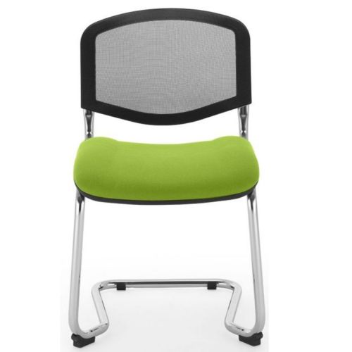 Посетителски стол Iso Swing, дамаска и мрежа, метална база хром, зелен 1