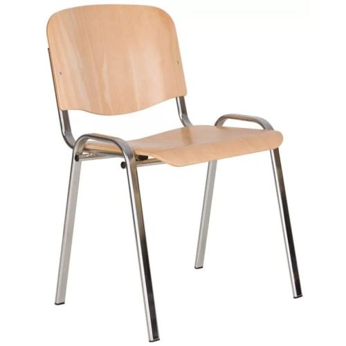 Посетителски стол Iso Wood Chrome, база хромиран метал, тяло дървесина цвят Бук 1