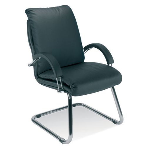 Посетителски стол Nadir Steel CF/LB V, еко кожа, метална база хром, фиксирани подлакътници, черен — Joya.bg