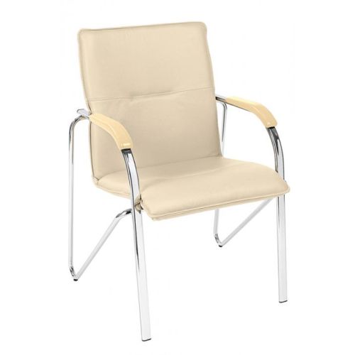 Посетителски стол Rumba, еко кожа, база хром, фиксирани подлакътници, бежов — Joya.bg 1