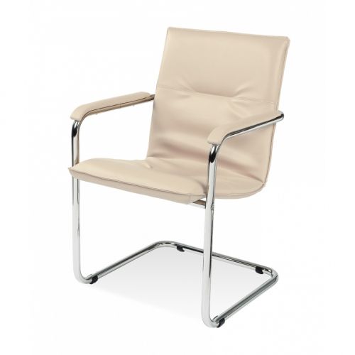 Посетителски стол Rumba, еко кожа, база хром, фиксирани подлакътници, сив — Joya.bg