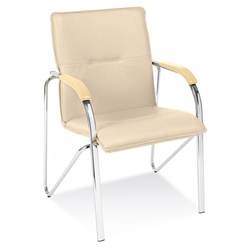 Посетителски стол Samba еко кожа, база хром, фиксирани подлакътници, бежов — Joya.bg 1