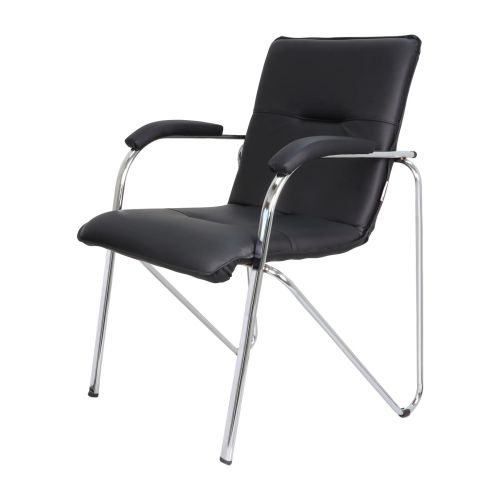 Посетителски стол Samba еко кожа, база хром, фиксирани подлакътници, черен — Joya.bg