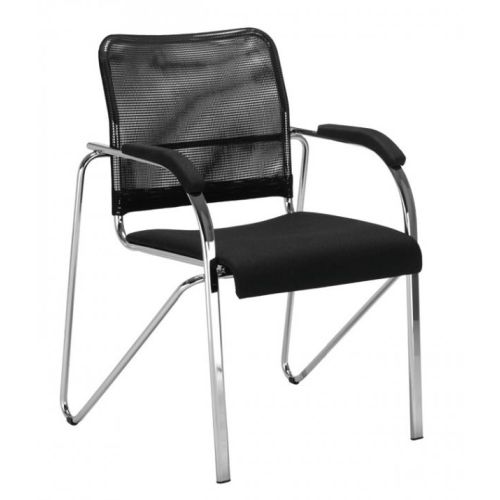 Посетителски стол Samba Net, дамаска и мрежа, база хром, фиксирани подлакътници, черен — Joya.bg 1