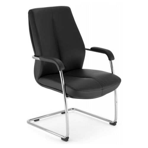 Посетителски стол Sonata Lux, естествена кожа, база хромиран метал, черен — Joya.bg 1