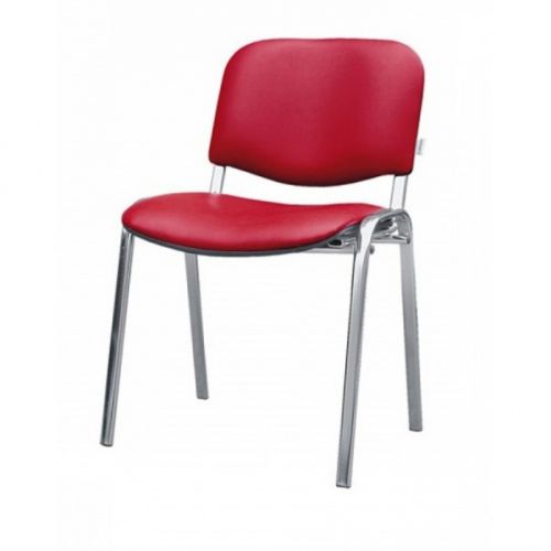 Посетителски стол TAURUS TC S, еко кожа, метална база хром, без подлакътници, червен — Joya.bg