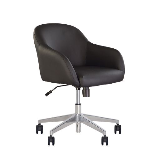 Посетителски стол Wait GTP, еко кожа, метална база алуминий, с колелца, черен — Joya.bg 1