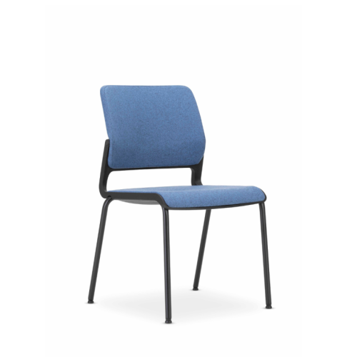 Посетителски стол Xilium 4L, дамаска, метална база черна, фиксирани подлакътници, син 1