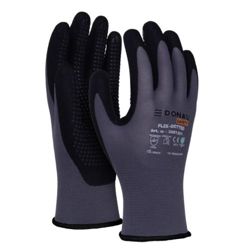 Предпазни ръкавици DONAU Safety Flex, текстил, нитрилно покритие, екстра грип,сиви,размер 10 (XL) — Joya.bg 1