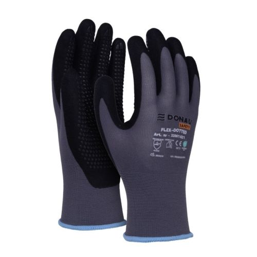Предпазни ръкавици DONAU Safety Flex, текстил, нитрилно покритие, сиви, размер 10 (XL) — Joya.bg 1