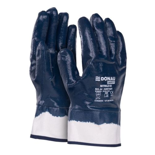 Предпазни ръкавици DONAU Safety, изцяло нитрилно покритие, тъмносини,размер 10 (XL) — Joya.bg 1
