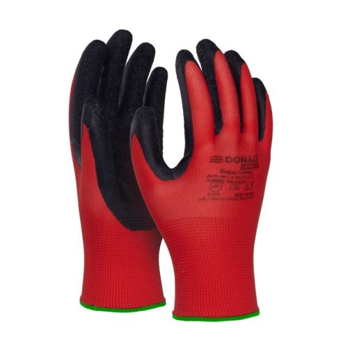 Предпазни ръкавици DONAU Safety, полиестер, латексово покритие, червени, размер 11 (XXL) — Joya.bg 1