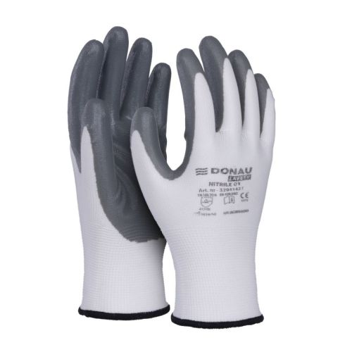 Предпазни ръкавици DONAU Safety, полиестер, нитрилно покритие, светлосиви, размер 10 (XL) — Joya.bg 1