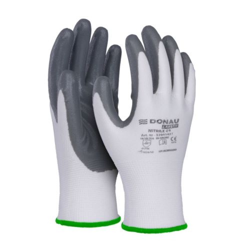 Предпазни ръкавици DONAU Safety, полиестер, нитрилно покритие, светлосиви, размер 11 (XXL) — Joya.bg 1