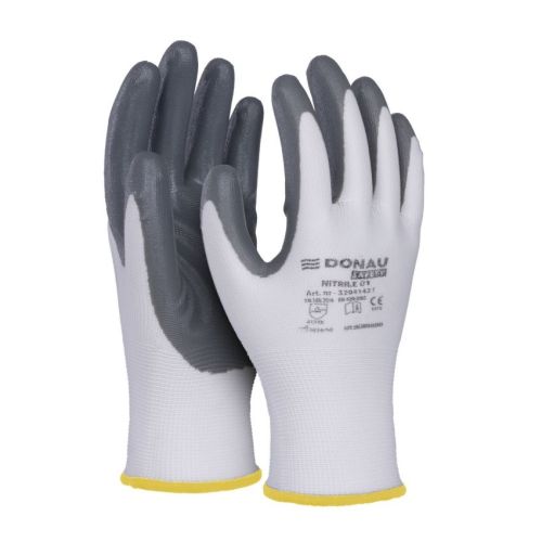 Предпазни ръкавици DONAU Safety, полиестер, нитрилно покритие, светлосиви, размер 8 (M) — Joya.bg 1