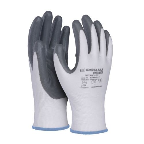 Предпазни ръкавици DONAU Safety, полиестер, нитрилно покритие, светлосиви, размер 9 (L) — Joya.bg 1