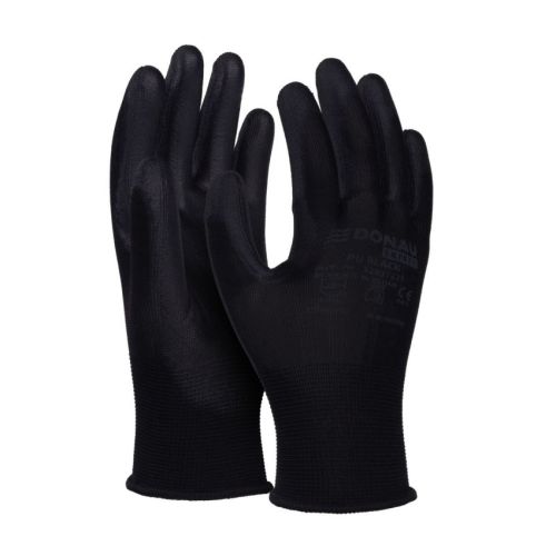 Предпазни ръкавици DONAU Safety, полиестер, PU покритие, черни, размер 10 (XL) — Joya.bg 1