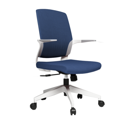 Работен стол BeYou, дамаска и полиамид, бяла PP база, фиксирани подлакътници, син — Joya.bg 1