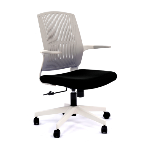 Работен стол BeYou, мрежа и дамаска,бяла PP база, фиксирани подлакътници, черен — Joya.bg 1