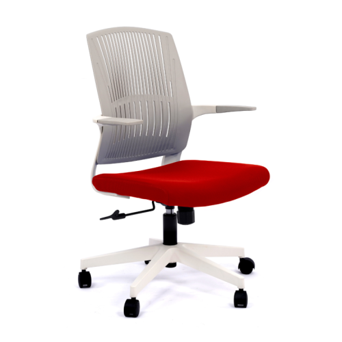 Работен стол BeYou, мрежа и дамаска,бяла PP база, фиксирани подлакътници, червен — Joya.bg 1