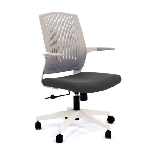 Работен стол BeYou, мрежа и дамаска,бяла PP база, фиксирани подлакътници, сив — Joya.bg 1