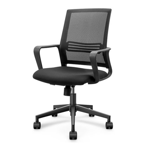 Работен стол Deli LYON, мрежа и дамаска, черна РР база, фиксирани подлакътници, черен — Joya.bg 1