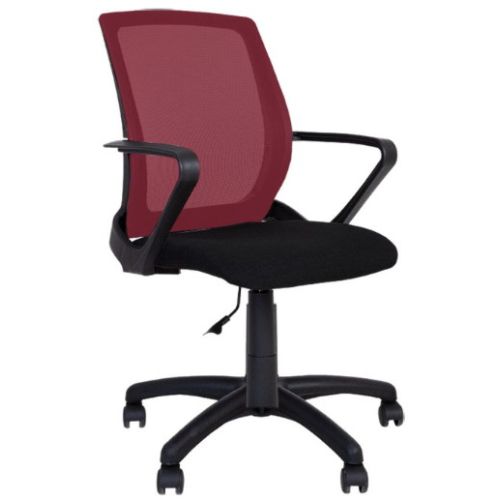 Работен стол Fly Black, мрежа и дамаска, черна PP база, без подлакътници, черен/червен — Joya.bg 1