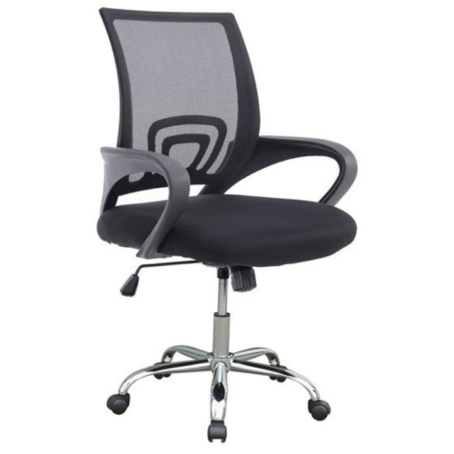 Работен стол Lori Black Chrome, мрежа и дамаска, база хром, черни фиксирани подлакътници, черен 1