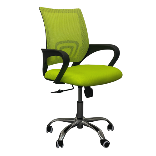 Работен стол Lori Black Chrome, мрежа и дамаска, база хром, черни фиксирани подлакътници, лайм 1