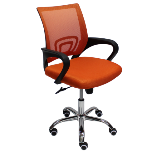 Работен стол Lori Black Chrome, мрежа и дамаска, база хром, черни фиксирани подлакътници, оранжев 1