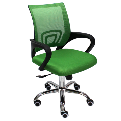 Работен стол Lori Black Chrome, мрежа и дамаска, база хром, черни фиксирани подлакътници, зелен 1