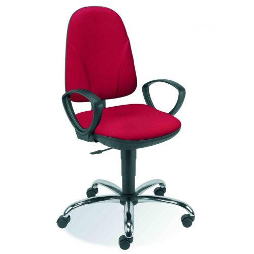 Работен стол Pegaz Steel, дамаска, база хром, фиксирани подлакътници, червен 1