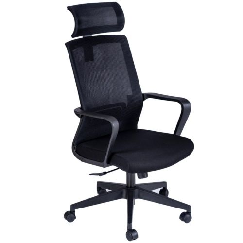 Работен стол TORO HB, мрежа и дамаска, черна PP база, черни фиксирани подлакътници, черен 1