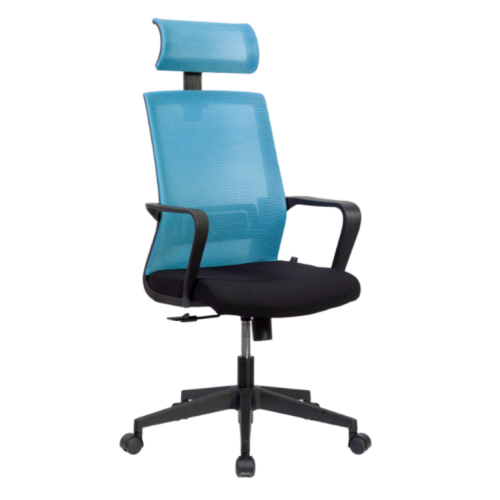 Работен стол TORO HB, мрежа и дамаска, черна PP база, черни фиксирани подлакътници, светлосин 1