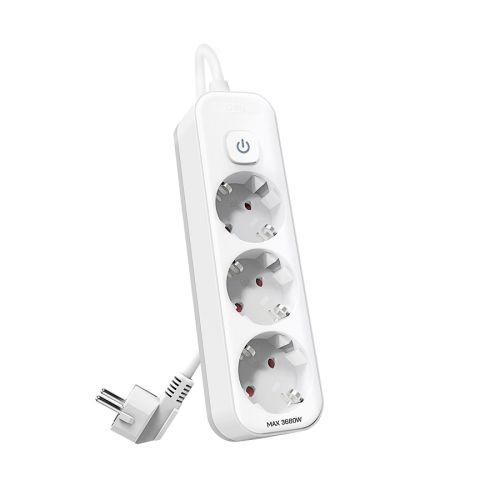 Разклонител Deli ET431, 3 гнезда с ключ, защита за деца, 1.8 м, бял — Joya.bg 1