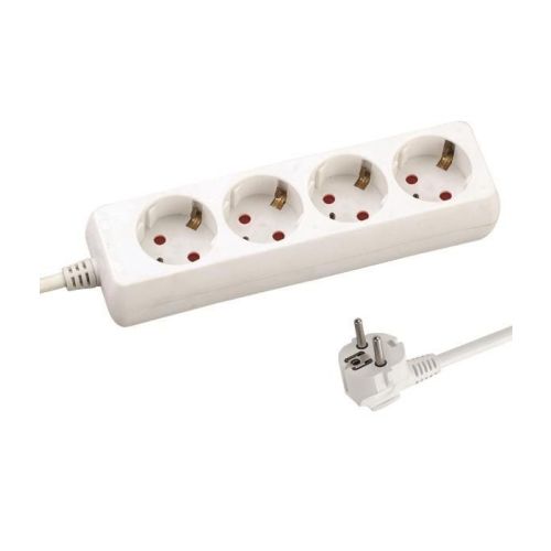 Разклонител Eurolamp, 4 гнезда без ключ, защита за деца, 1.5 м, бял 1