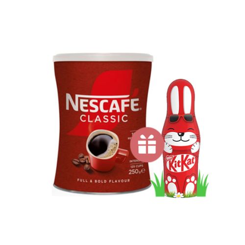 Разтворимо кафе Nescafe Classic, кутия 250 г + подарък шоколадово зайче Kit Kat