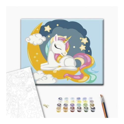 Рисуване по номера BrushMe Kids, с подрамка, RAINBOW UNICORN/Еднорог, 30х40 см — Joya.bg