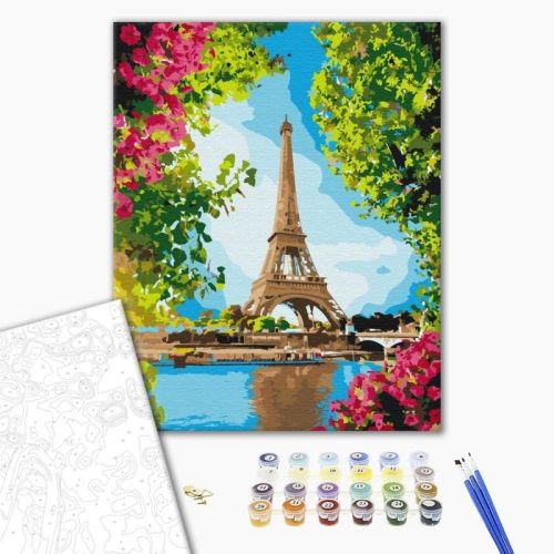Рисуване по номера BrushMe, с подрамка, FLOWER VIEW OF THE EIFFEL/Айфелова кула, 40х50 см — Joya.bg 1