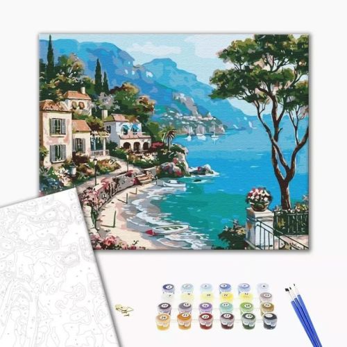 Рисуване по номера BrushMe, с подрамка, ITALIAN EMBANKMENT/Италиански плаж, 40x50 см — Joya.bg 1