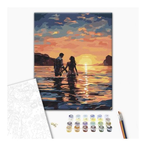 Рисуване по номера BrushMe, с подрамка, LOVERS AT DAWN/Двойка по залез, 40х50 см — Joya.bg 1