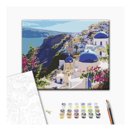 Рисуване по номера BrushMe, с подрамка, SANTORINI LANDSCAPE/Санторини, 40х50 см — Joya.bg 1