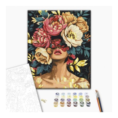 Рисуване по номера BrushMe, с подрамка, THE MAGIC OF PETALS/Жена с цветя, 40х50 см — Joya.bg 1