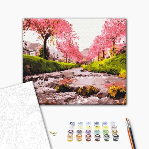 Рисуване по номера BrushMe, с подрамка, THE RIVER NEAR THE SAKURA/Сакура, 40x50 см — Joya.bg 1